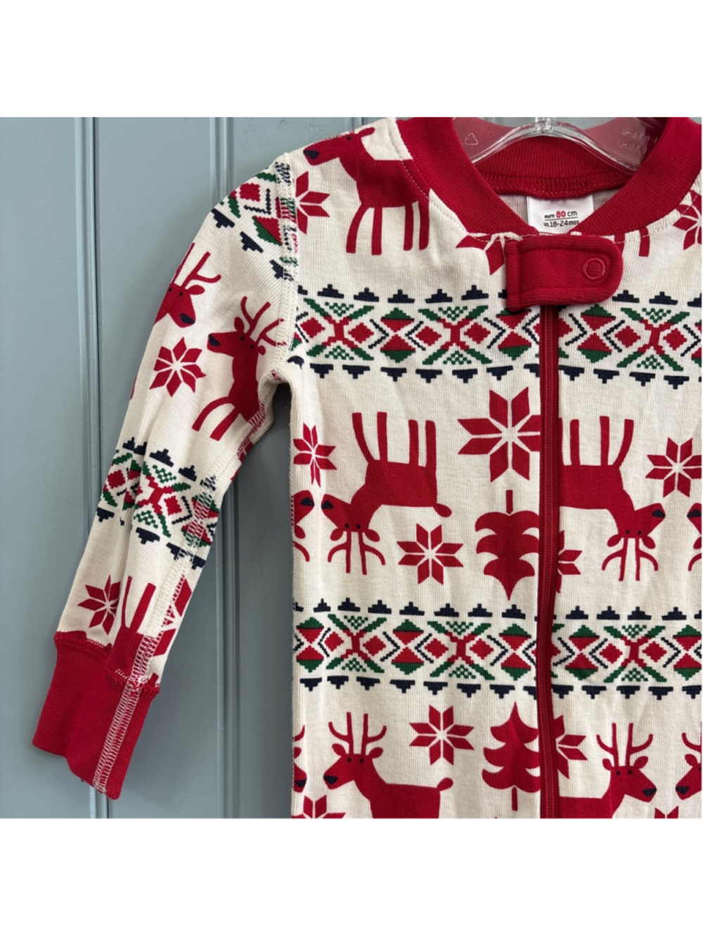 Hanna Andersson Pajama Set 18-24 Months Red Reindeer Organic Cotton - Picture 2 of 6